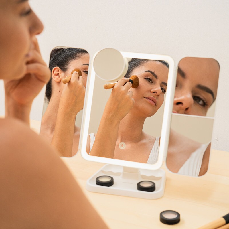 Miroir de Maquillage Triptique Rechargeable avec Grossissement et Lumière LED Miled InnovaGoods